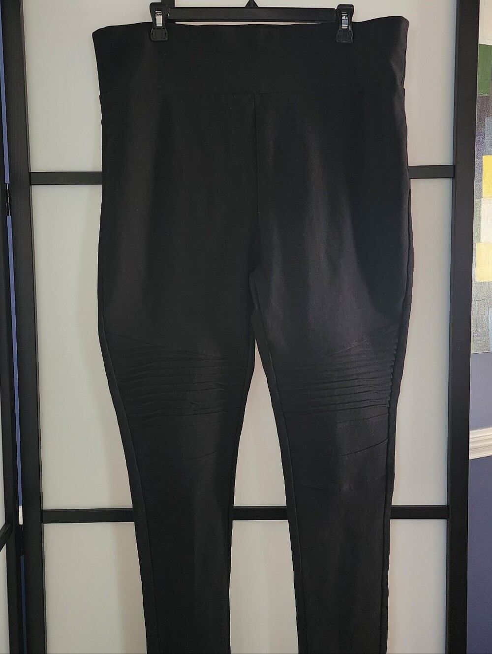 Ponte Knit Moto-styleBlack Ribbed Detail High-Waist Leggings, Sz 2xl-3xl